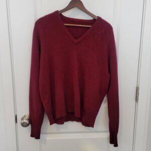 VTG Wool Sweater Unisex Men's M Burgundy V Neck Made in England Wool Pullover